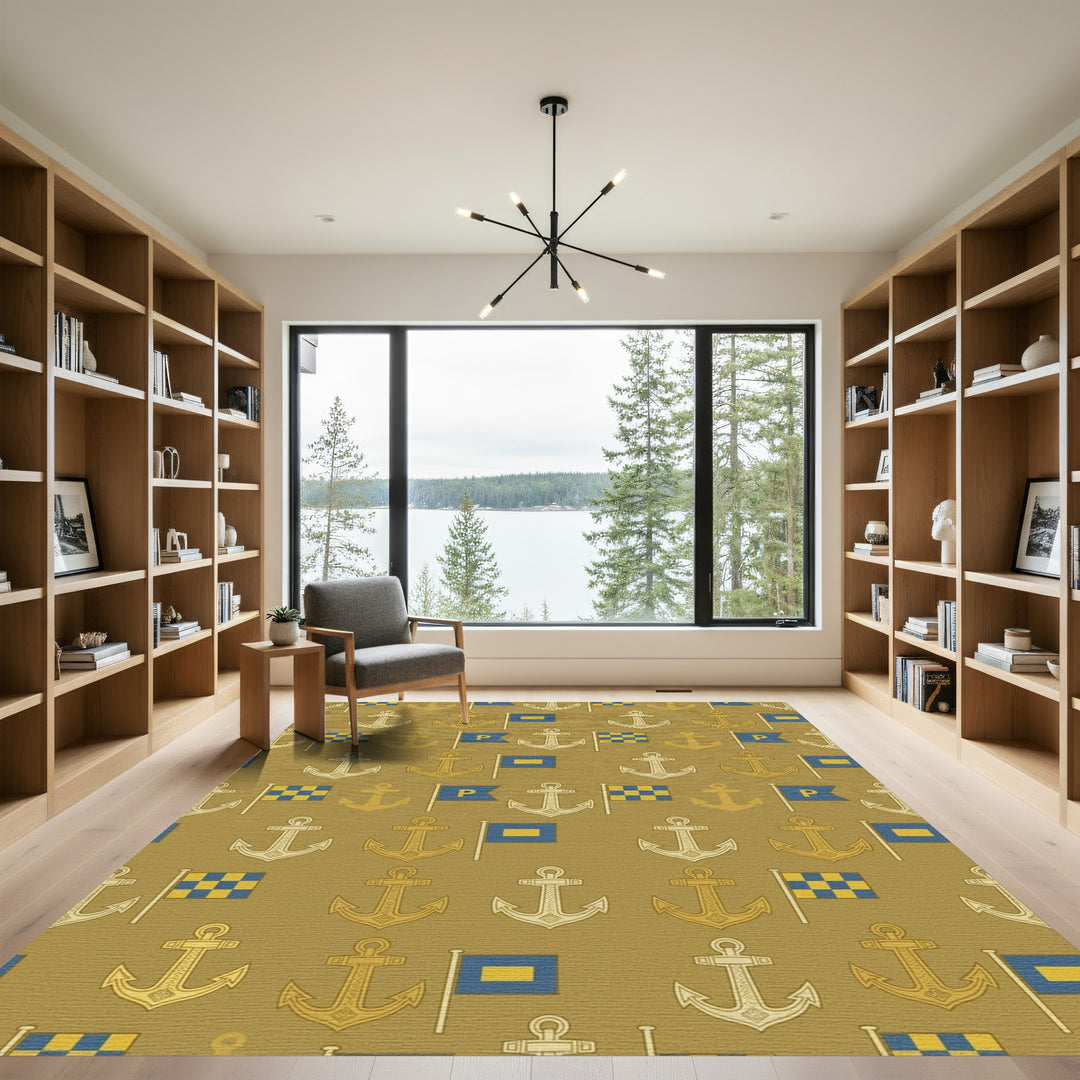 Nautical Anchors Blue Yellow Flags Rug