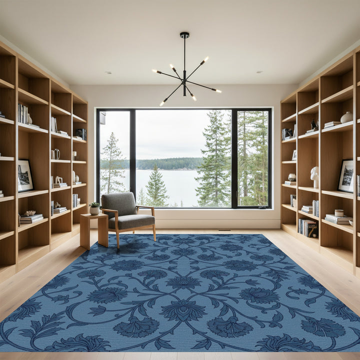 Deep Blue Floral Vine Rug