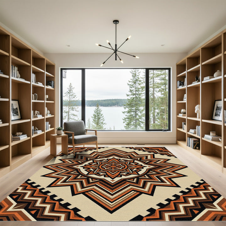 Geometric Sunburst Orange Rug