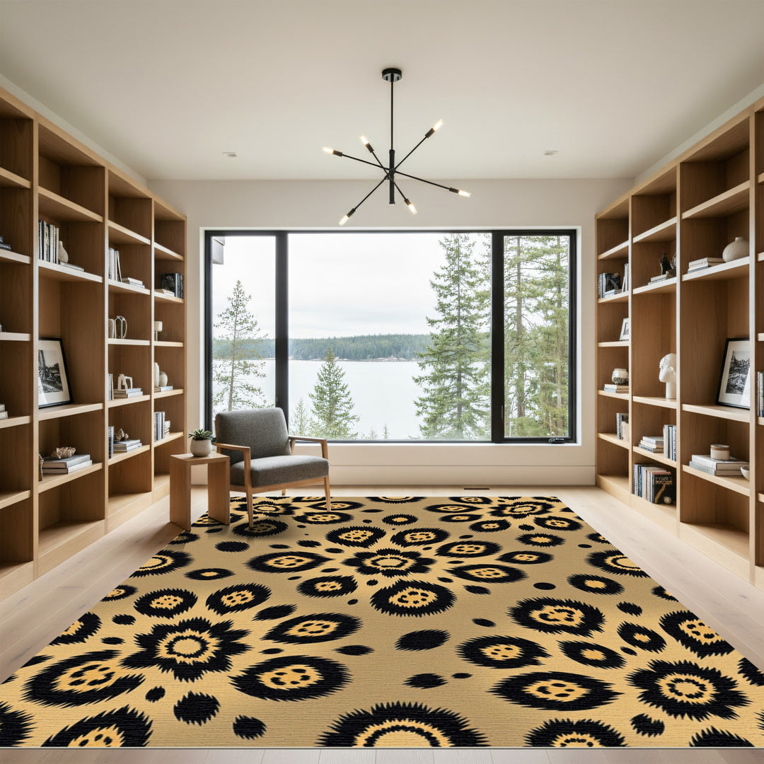 Golden Leopard Spot Floral Rug