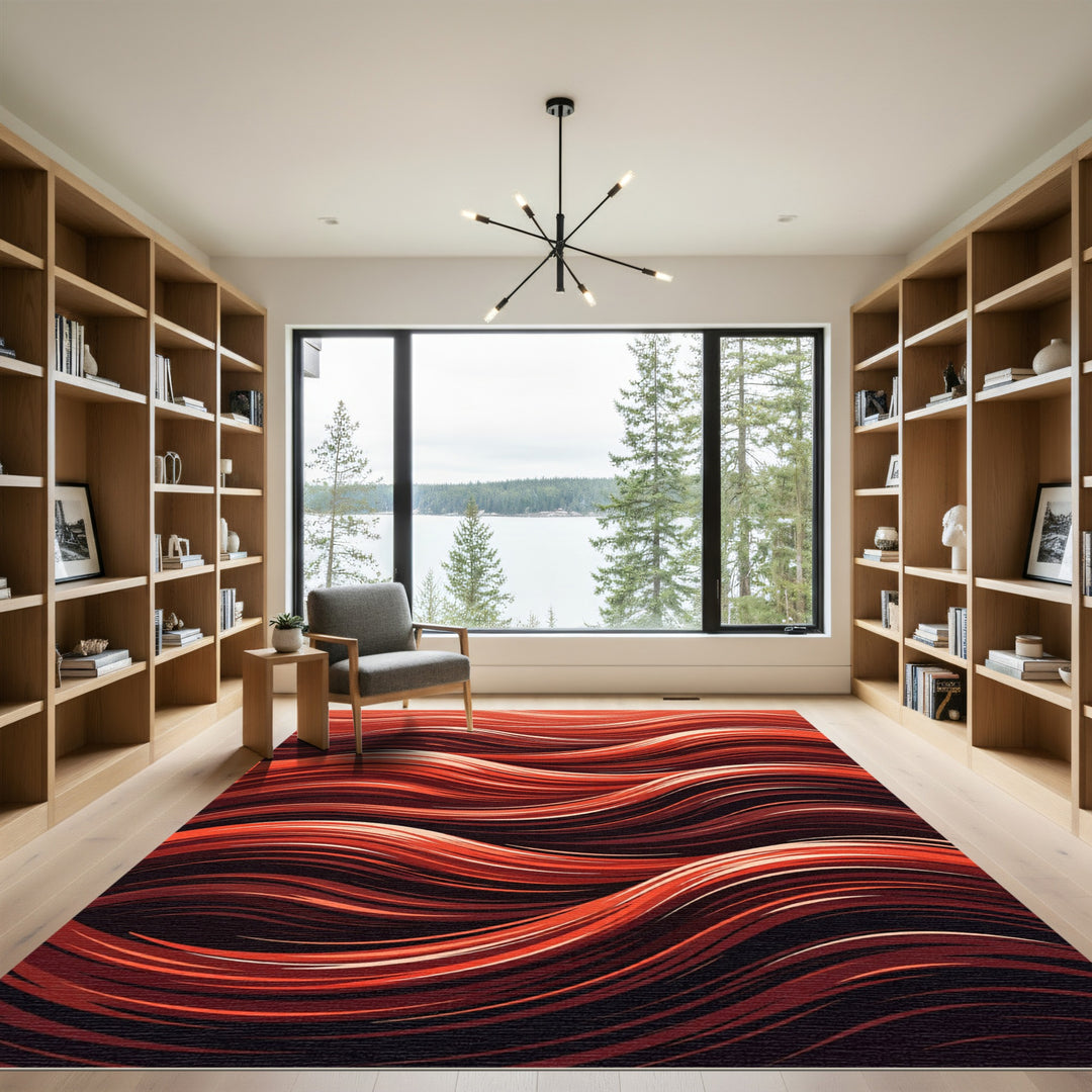 Crimson Warm Flowing Lines Rug