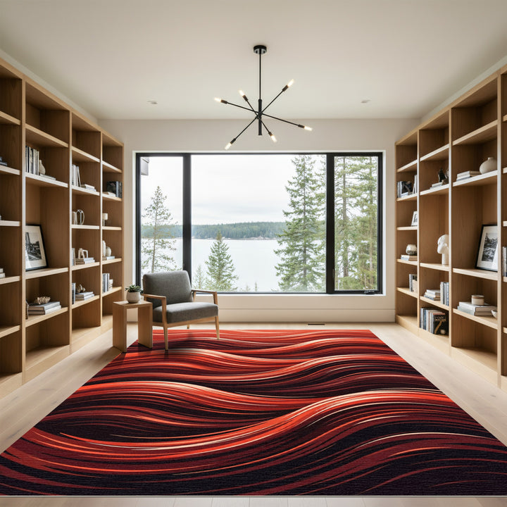 Crimson Warm Flowing Lines Rug