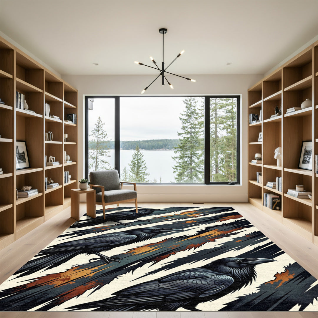 Dark Raven Abstract Brushstroke Rug