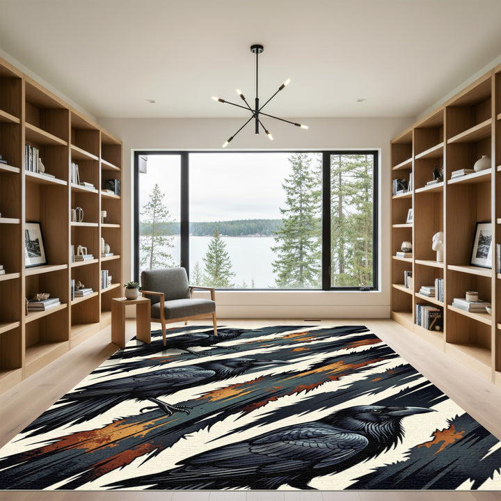 Dark Raven Abstract Brushstroke Rug