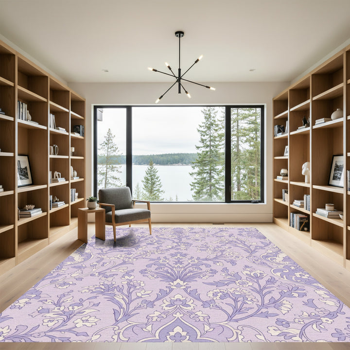 Lavender Floral Scroll Damask Rug
