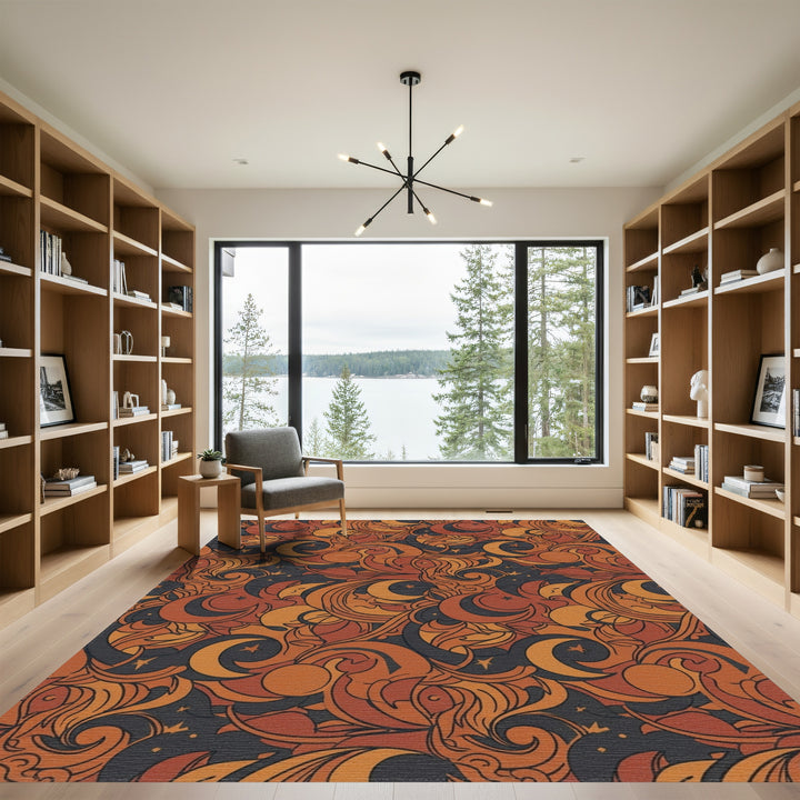 Celestial Crescent Moons Stars Swirls Rug