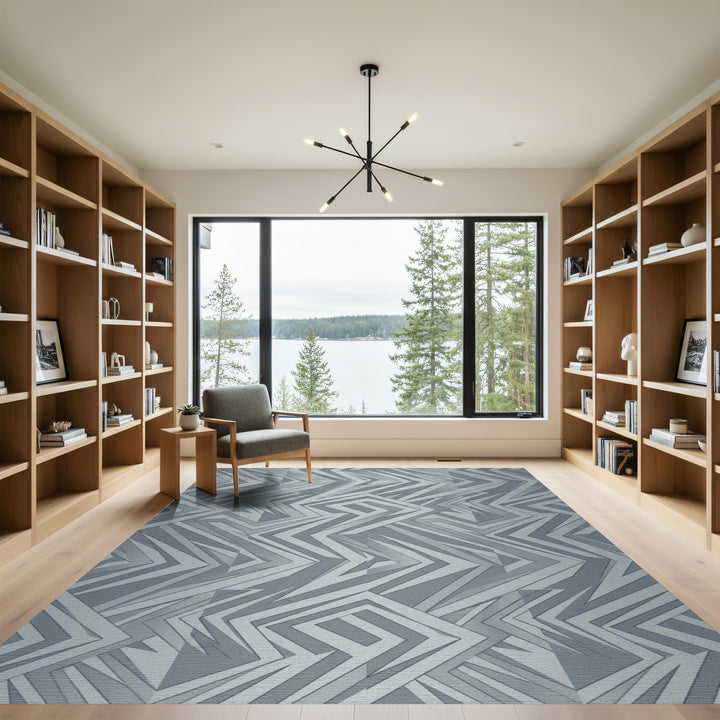 Gray Jagged Geometric Maze Rug