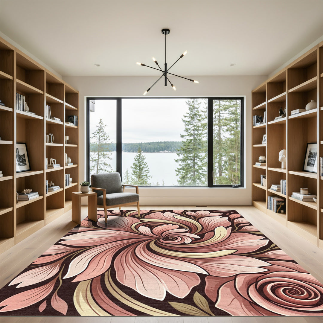 Blush Pink Floral Swirl Arrangement Rug
