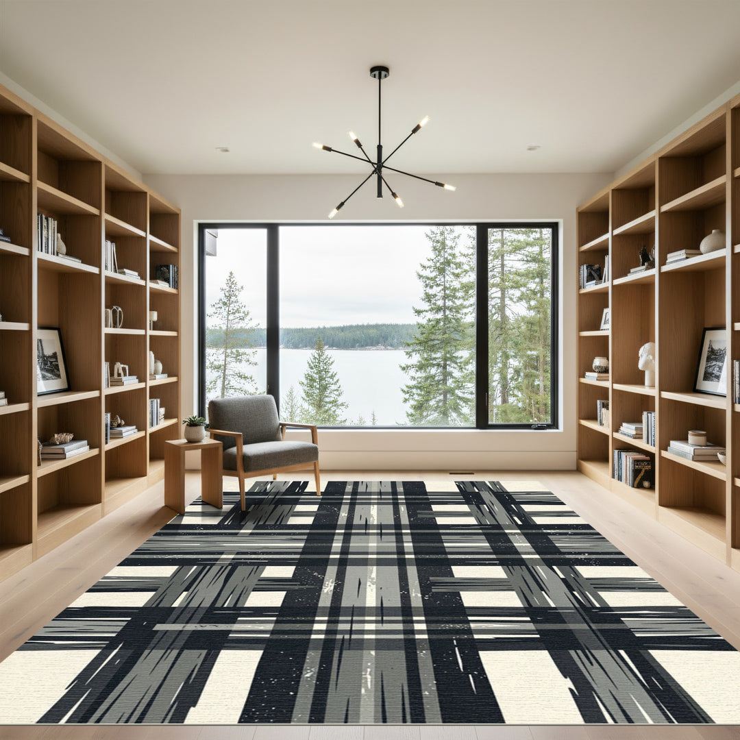 Dark Gray Plaid Grunge Texture Rug