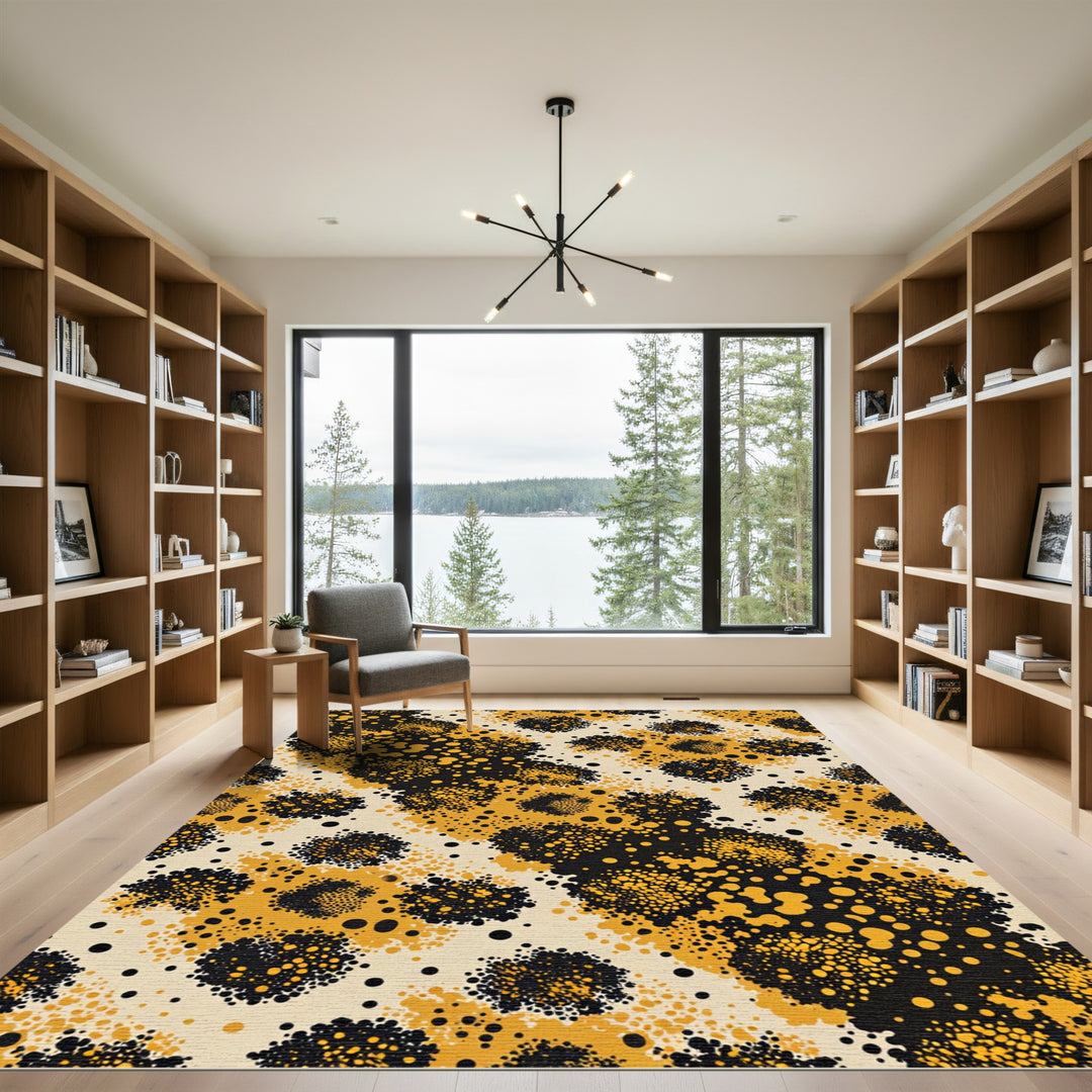 Yellow Black Speckled Abstract Rug