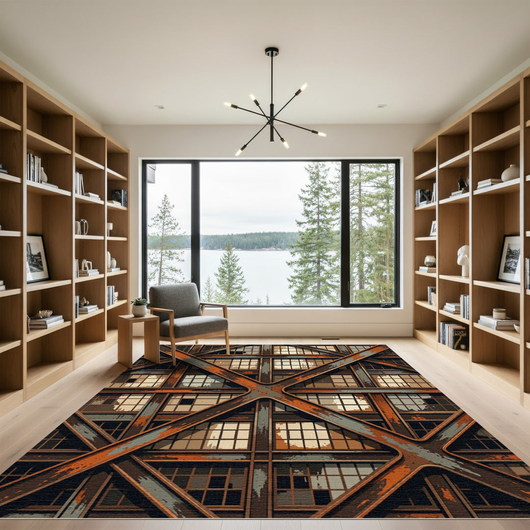 Industrial Rusty Metal Window Grid Rug