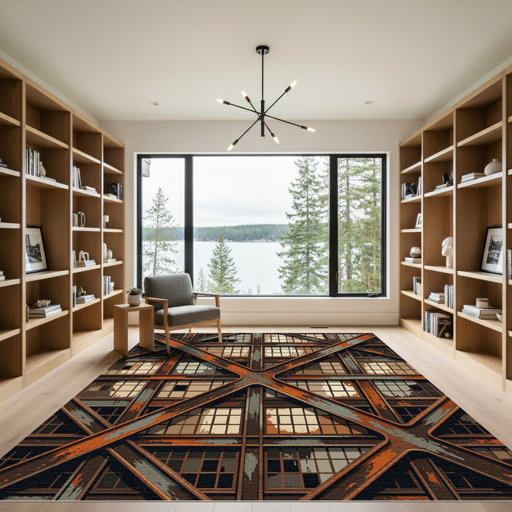 Industrial Rusty Metal Window Grid Rug