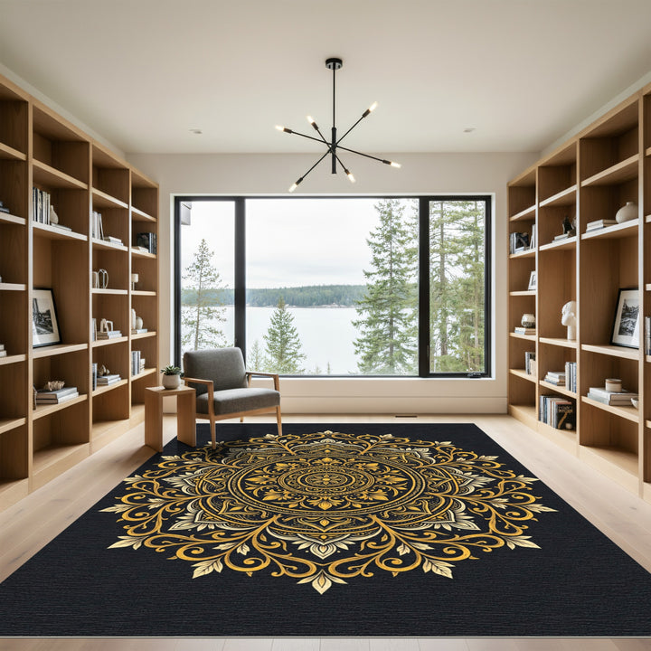 Golden Floral Mandala Rug