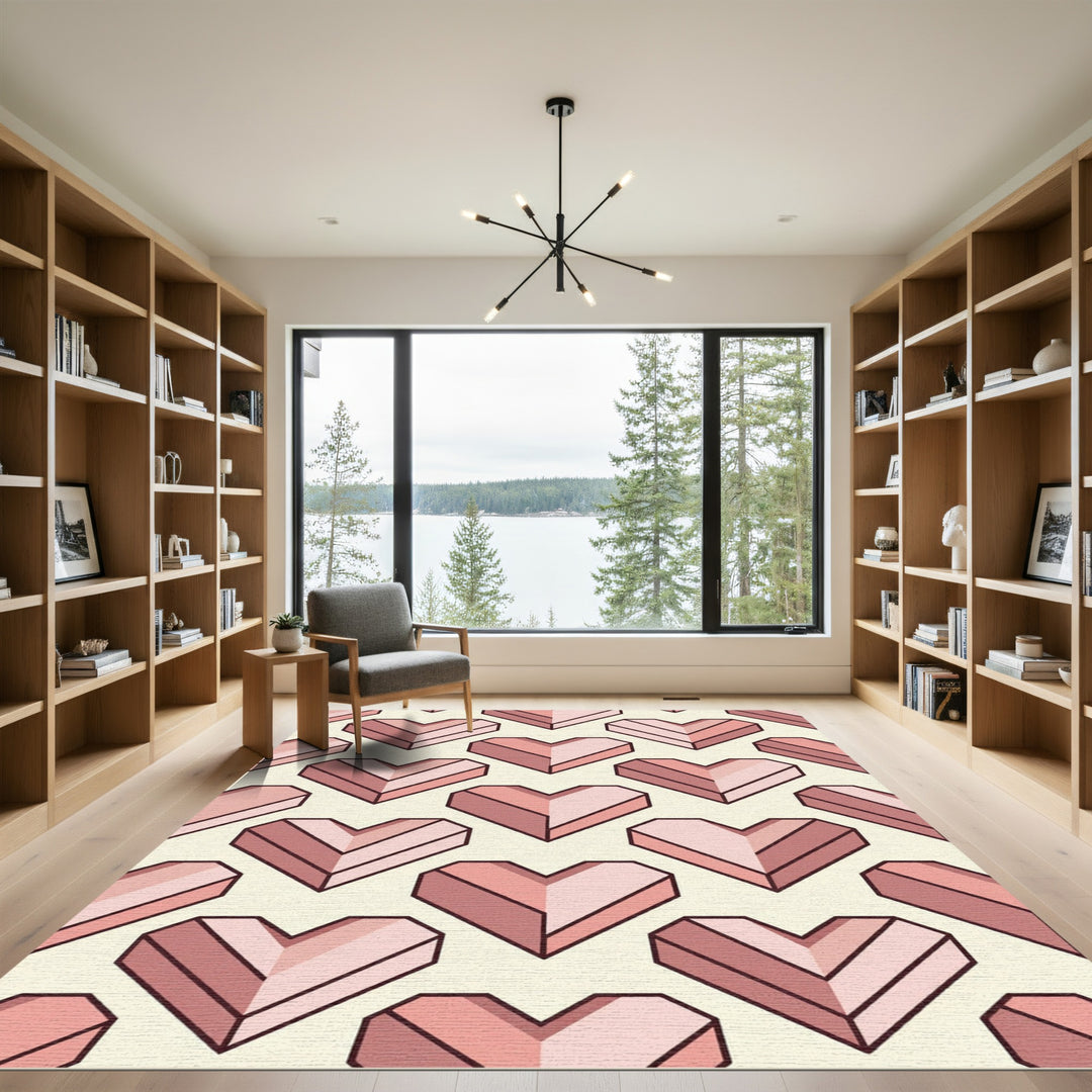 Geometric Pink Heart Composition Rug