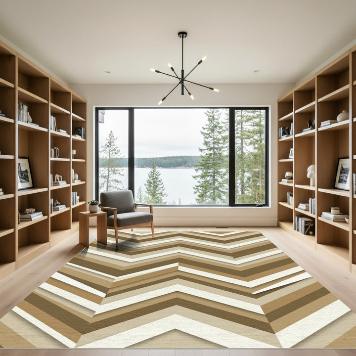Earthy Tone Chevron Layered Stripe Rug