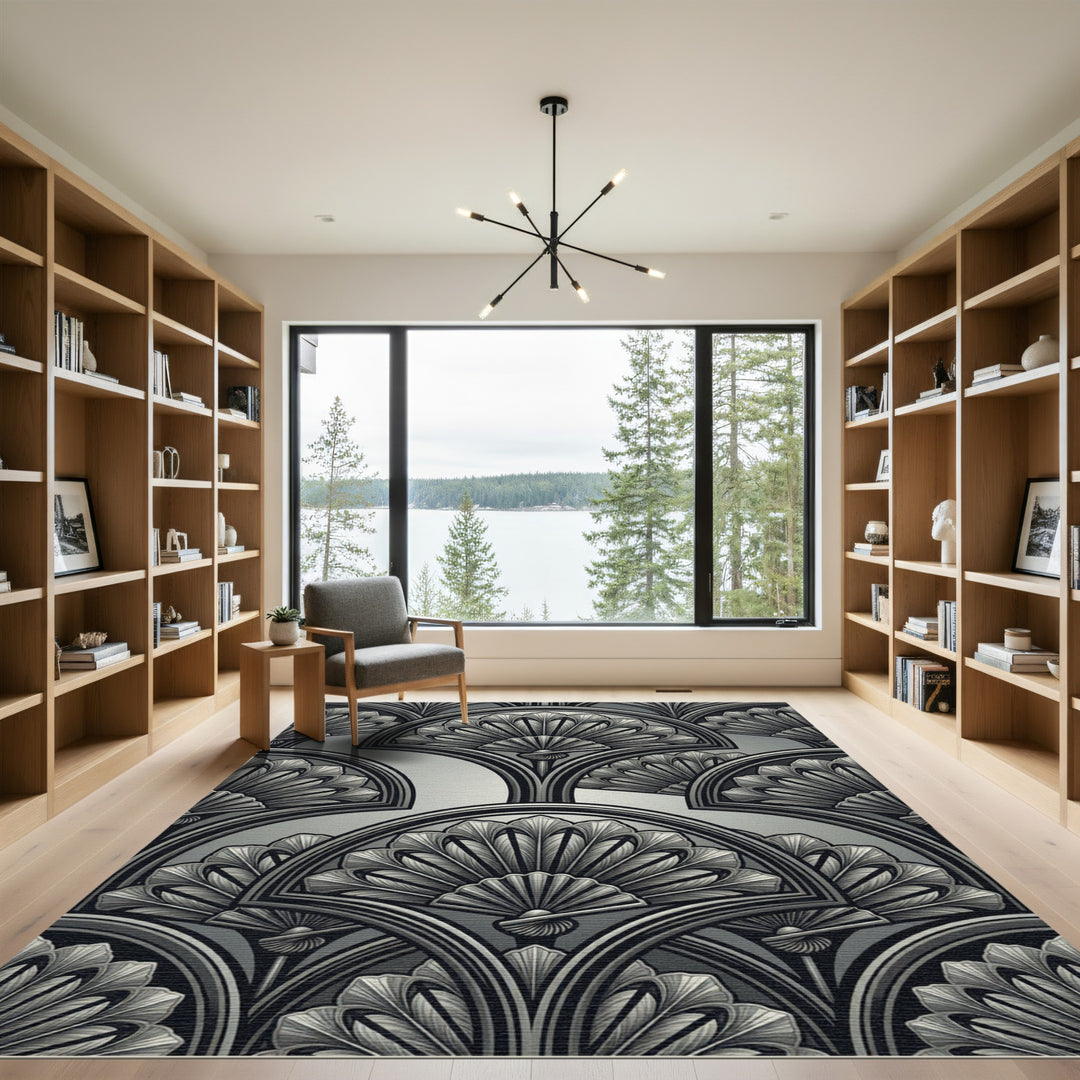 Art Deco Fan Gray Silver Rug