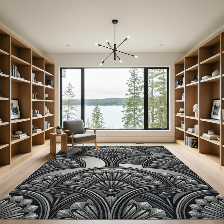 Art Deco Fan Gray Silver Rug