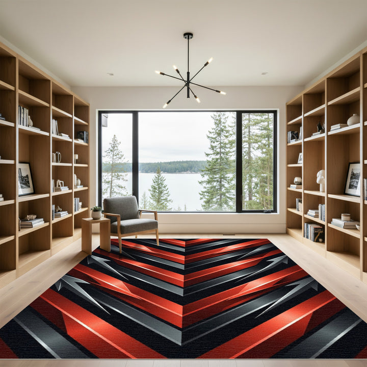Bold Red Black Arrow Chevron Rug