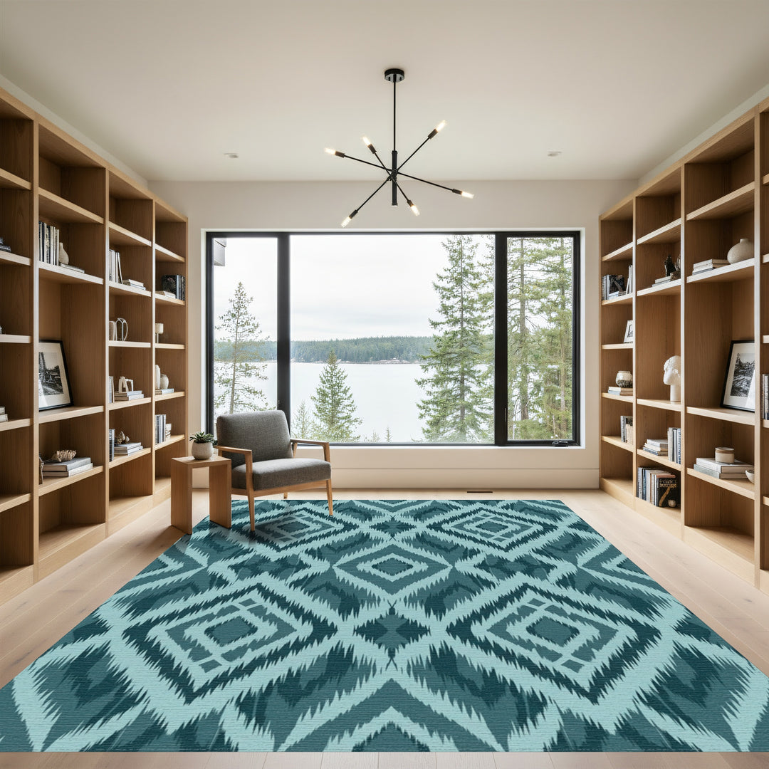Teal Diamond Ikat Rug