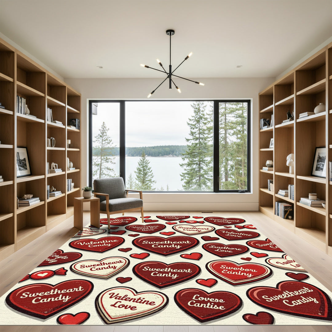 Red Hearts Sweethearts Candies Rug