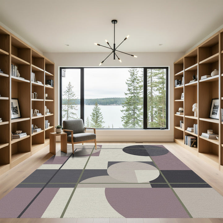 Muted Plum Geometric Abstract Circles Rug