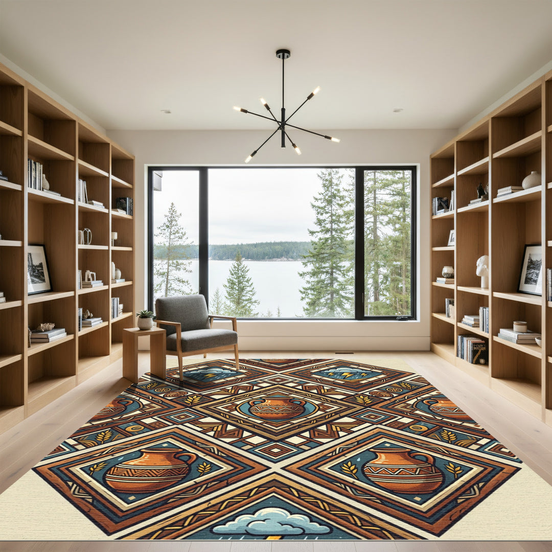 Tribal Terra Cotta Vase Diamond Rug