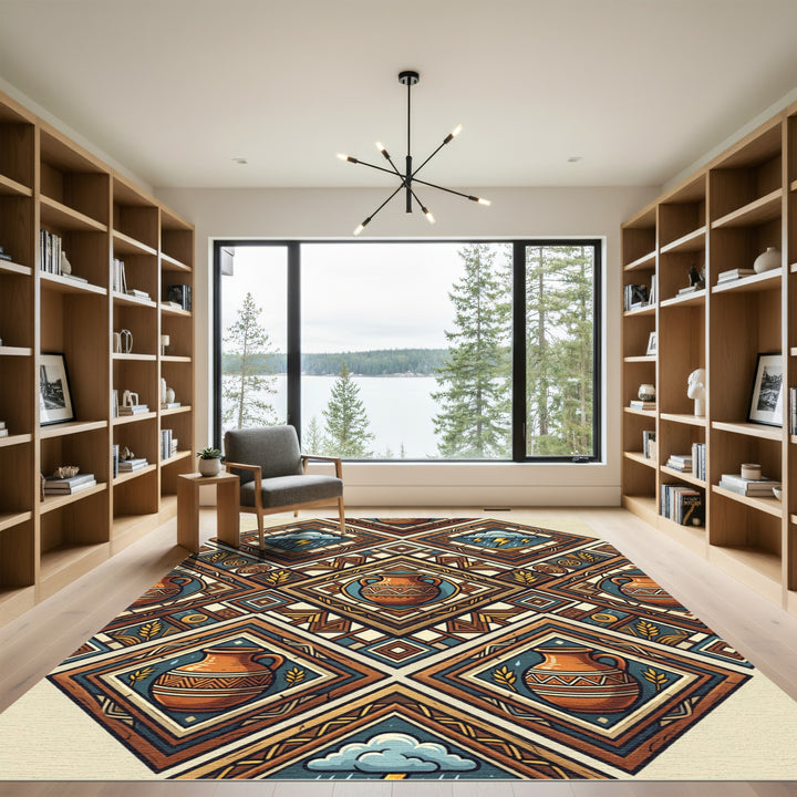 Tribal Terra Cotta Vase Diamond Rug