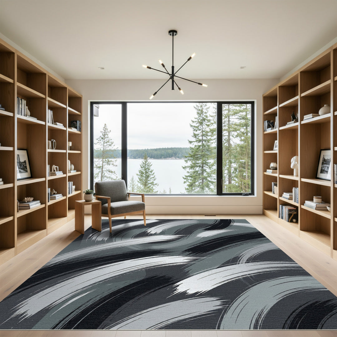 Monochromatic Brush Stroke Swirl Rug