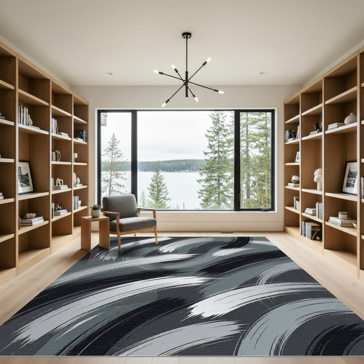 Monochromatic Brush Stroke Swirl Rug