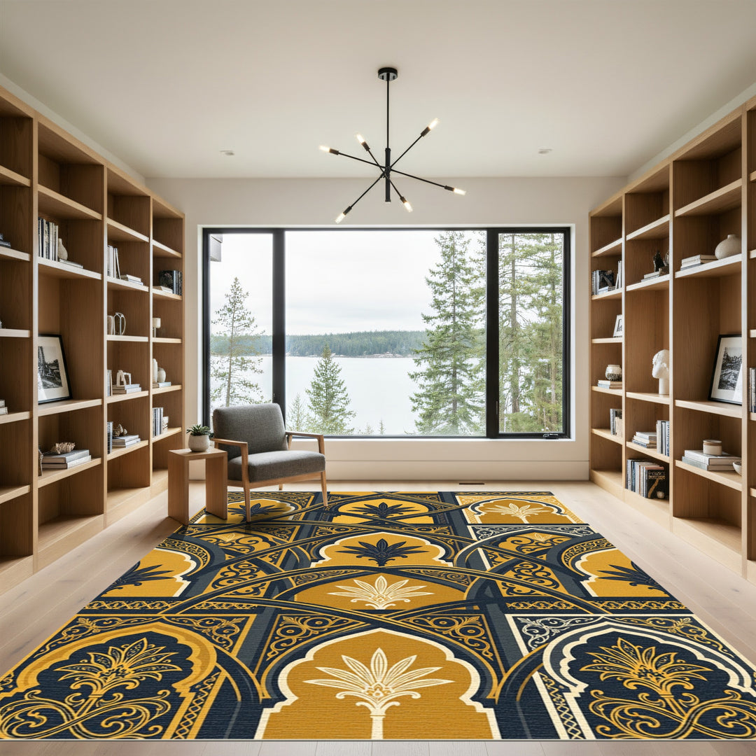 Golden Saffron Arched Floral Medallion Rug