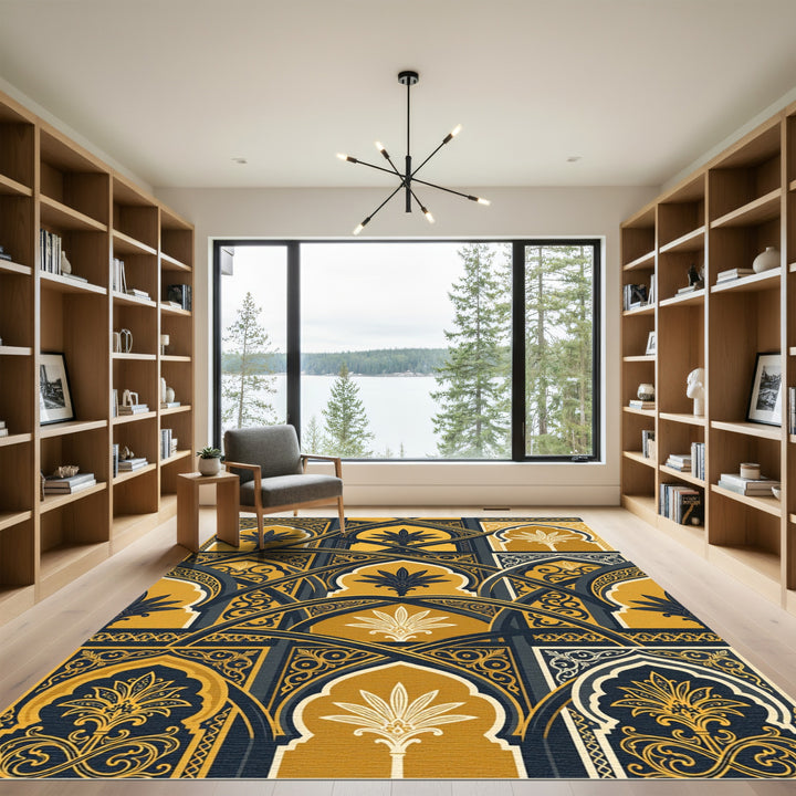 Golden Saffron Arched Floral Medallion Rug