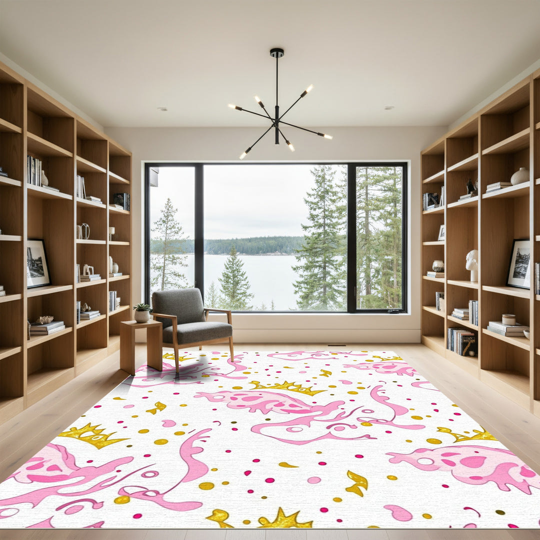 Whimsical Pink Crowns Confetti Splash Rug