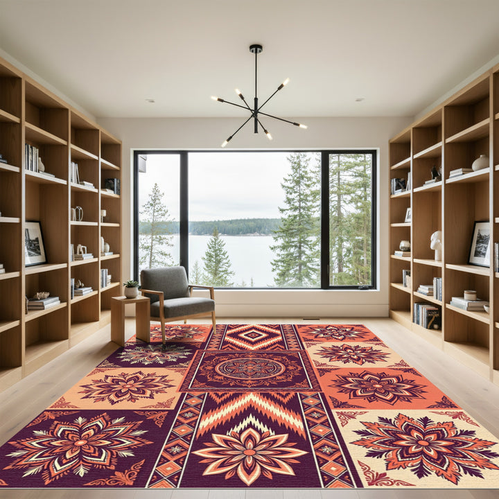 Orange Plum Floral Medallion Patchwork Rug