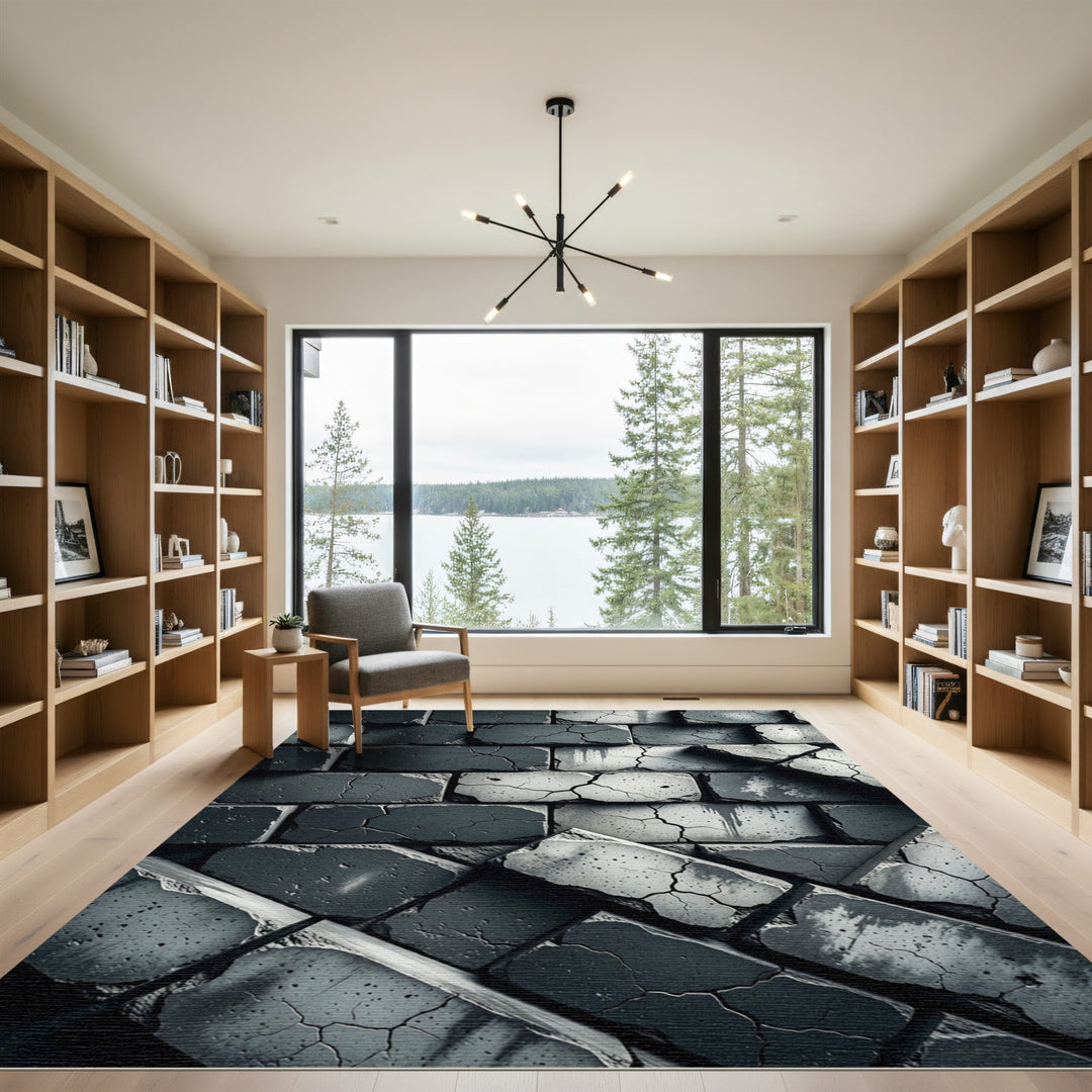 Distressed Dark Stone Brick Texture Rug