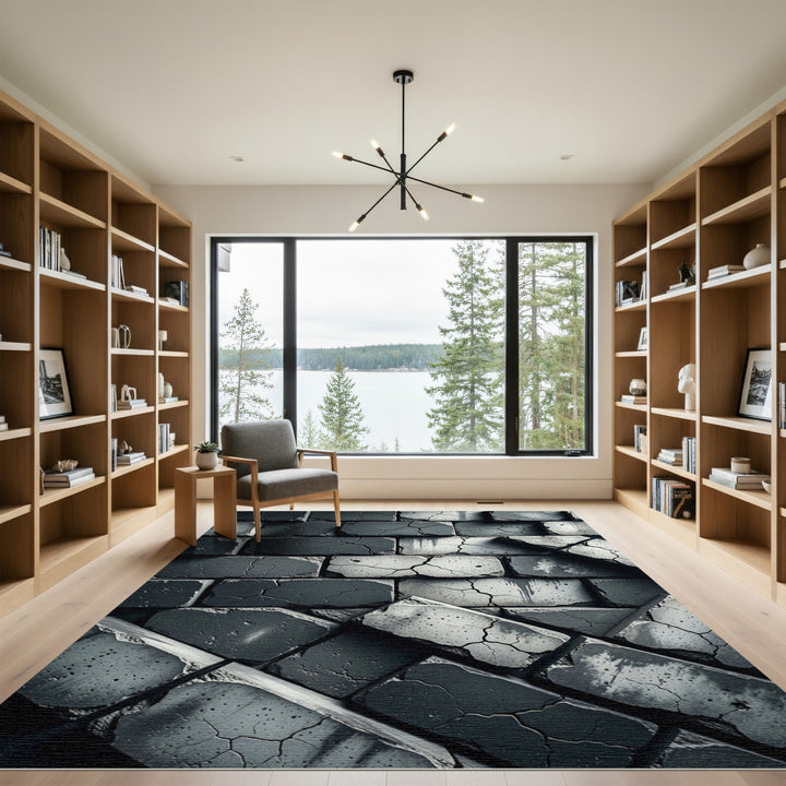 Distressed Dark Stone Brick Texture Rug