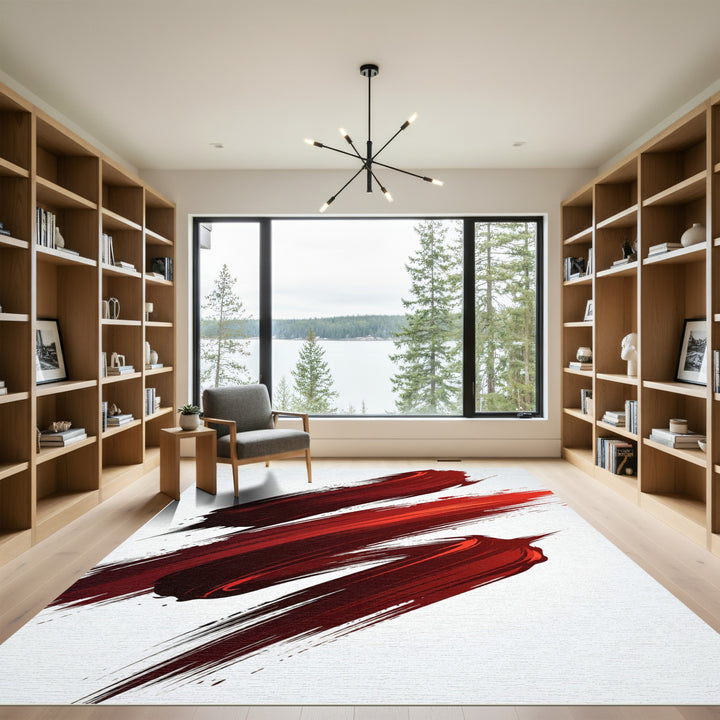 Bold Crimson Brush Stroke Rug