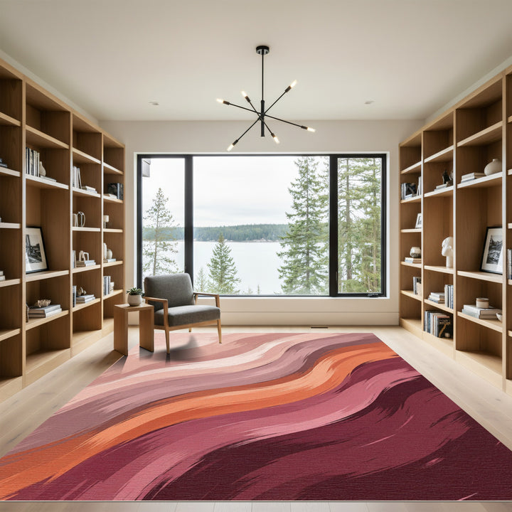 Blush Mauve Streaked Wave Art Rug