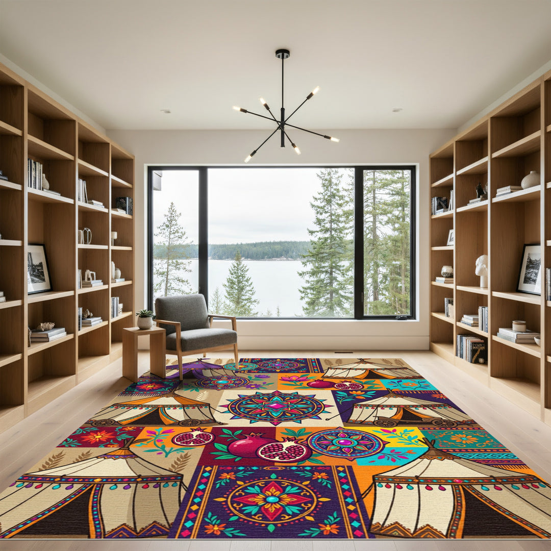Vibrant Tribal Tent Pomegranate Medallion Rug
