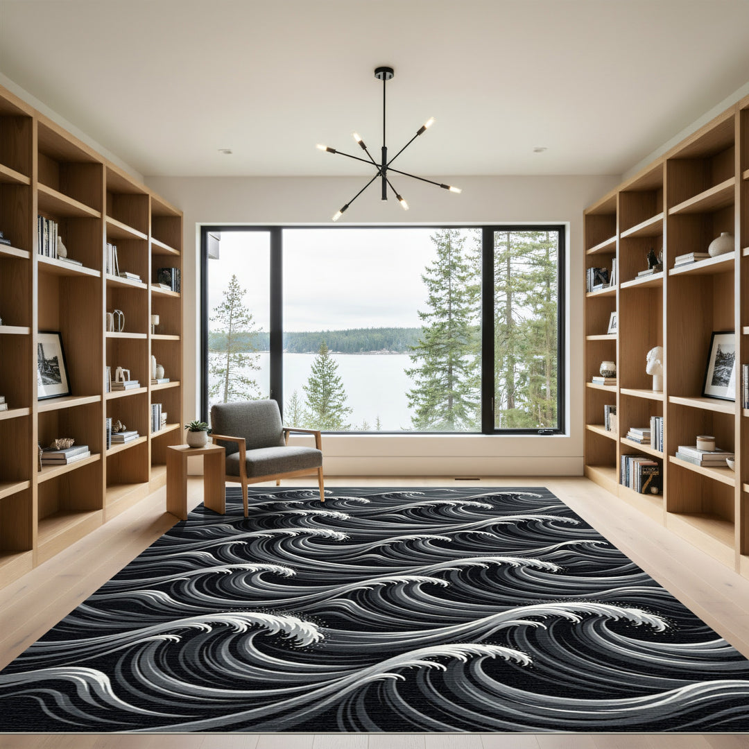Deep Ocean White Cresting Waves Rug