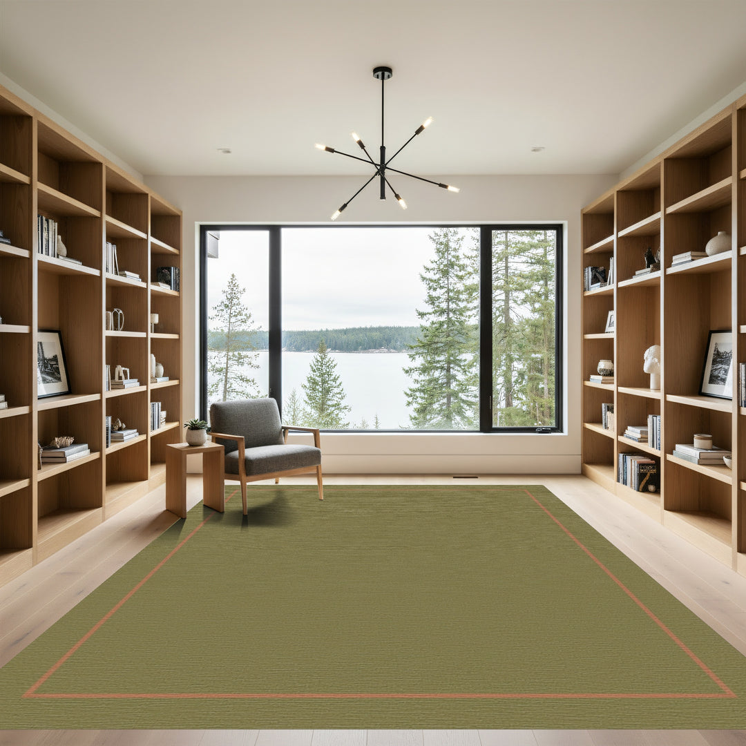 Olive Green Bordered Abstract Rug