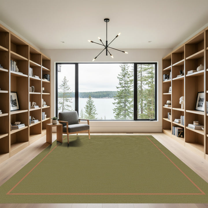 Olive Green Bordered Abstract Rug