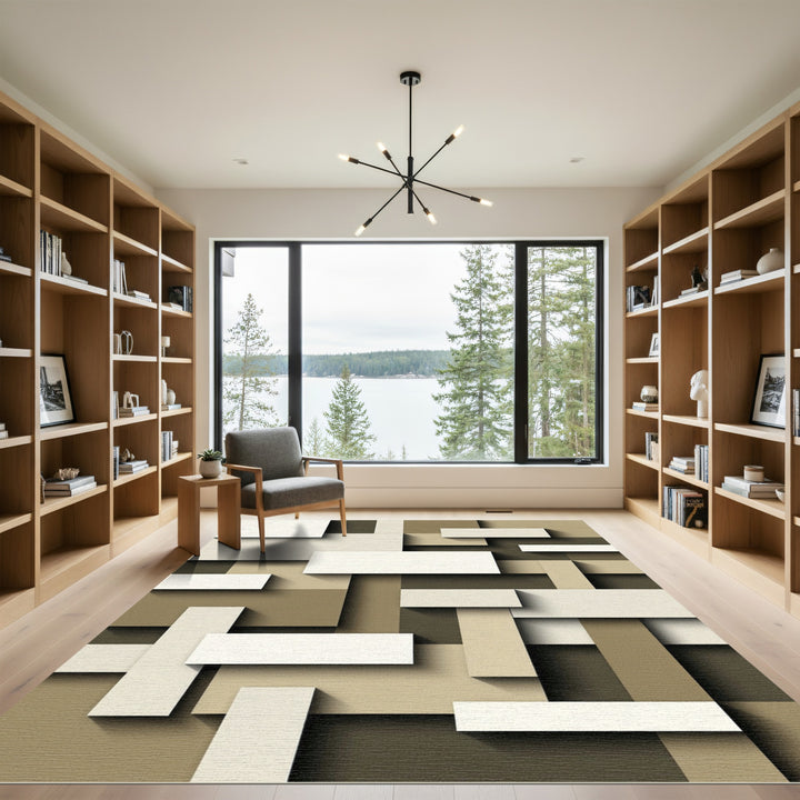 Geometric Brown and Cream Textured Layout Rug