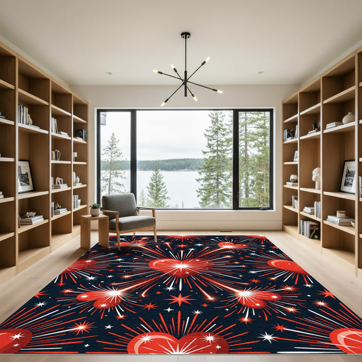 Red Hearts Firework Celebration Rug