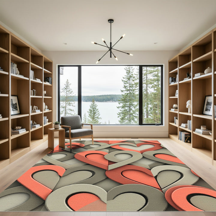 Coral and Gray Heart Interlace Rug