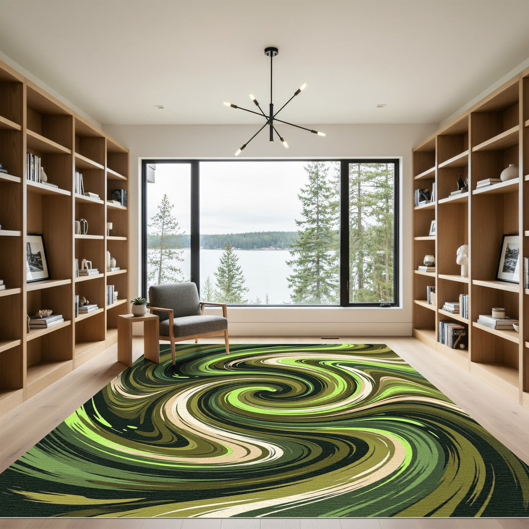 Swirling Abstract Earthy Green Rug