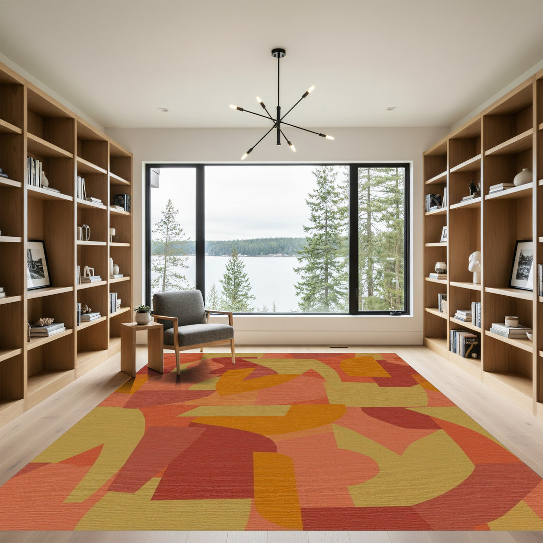 Warm Terracotta Abstract Collage Rug