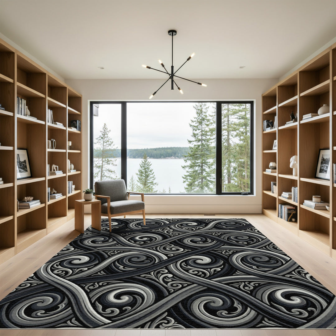 Monochromatic Swirl Interlocking Scroll Rug