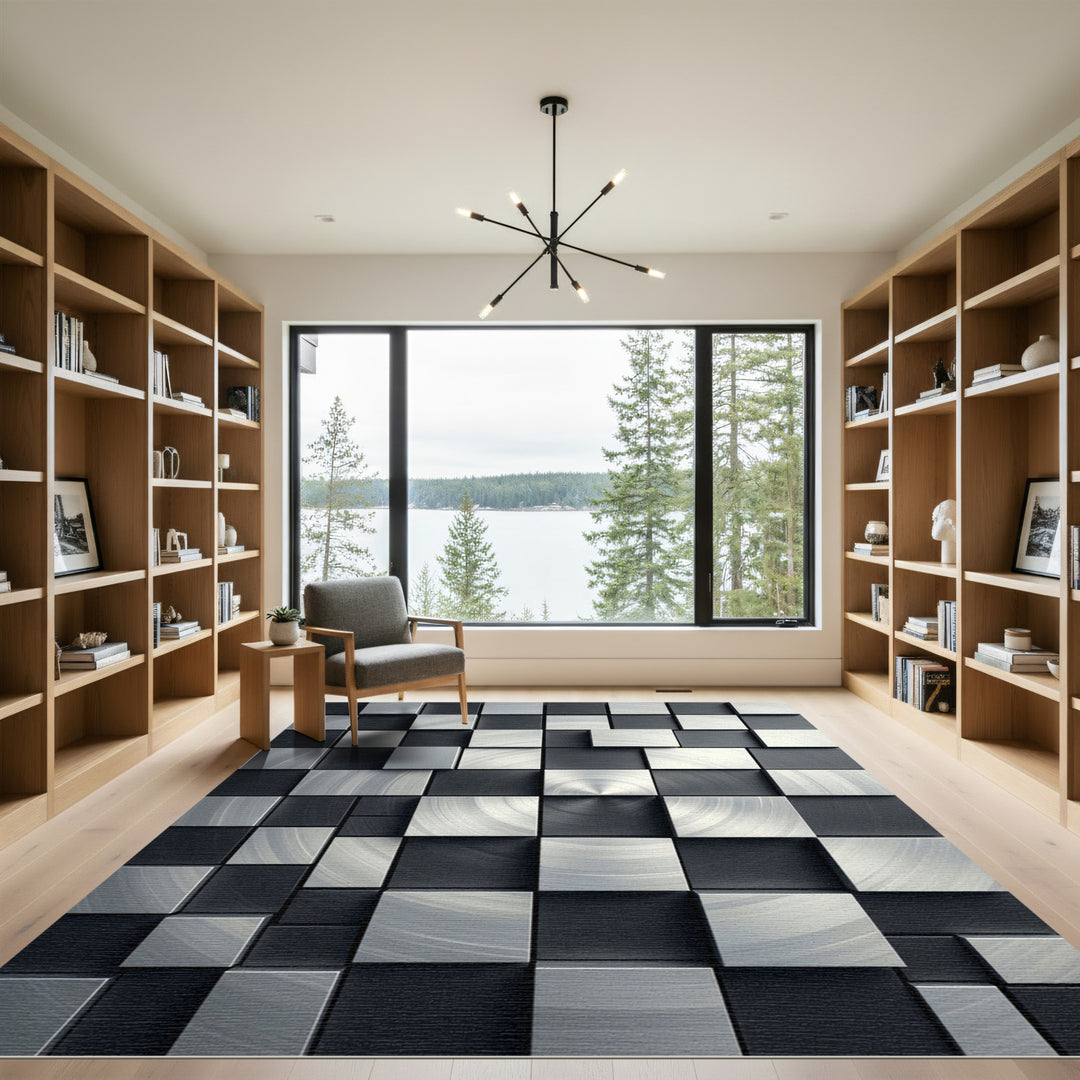 Modern Brushed Metal Squares Rug