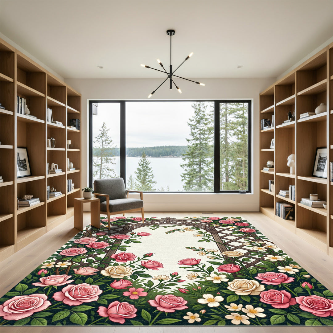 Enchanting Pink Roses Garden Arch Rug