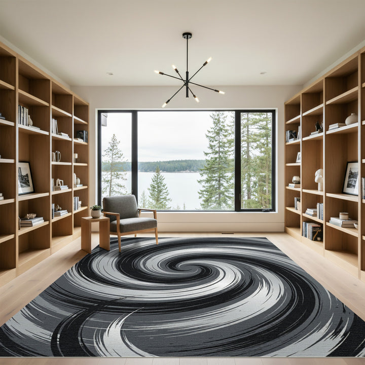 Dynamic Monochrome Vortex Rug